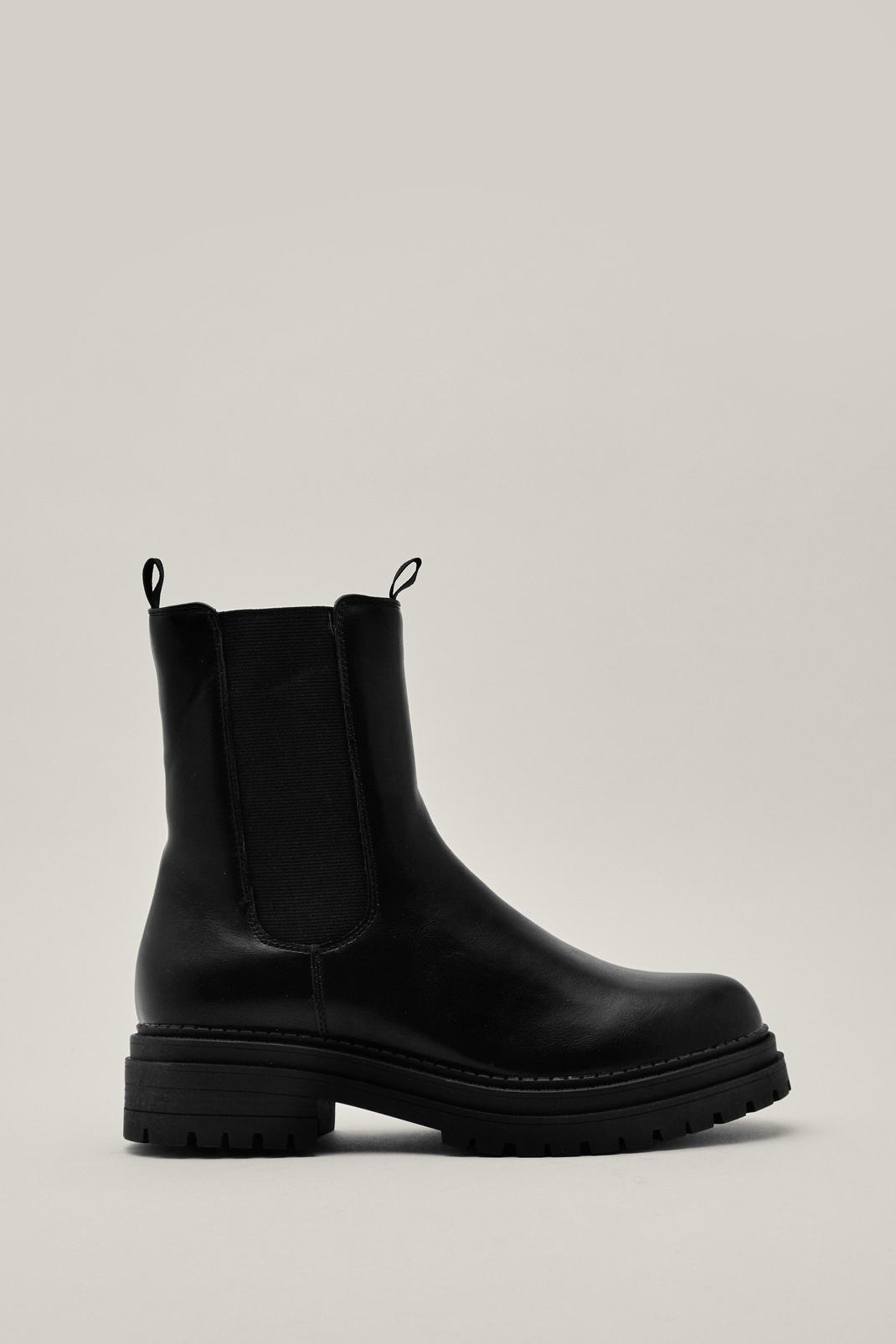 Black Faux Leather Chunky Chelsea Boots image number 1