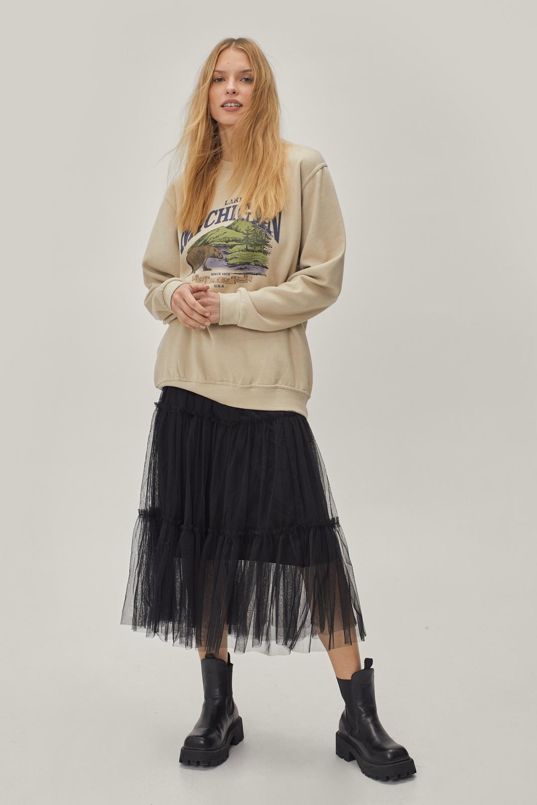 Black Tulle Midi Skirt image number 1
