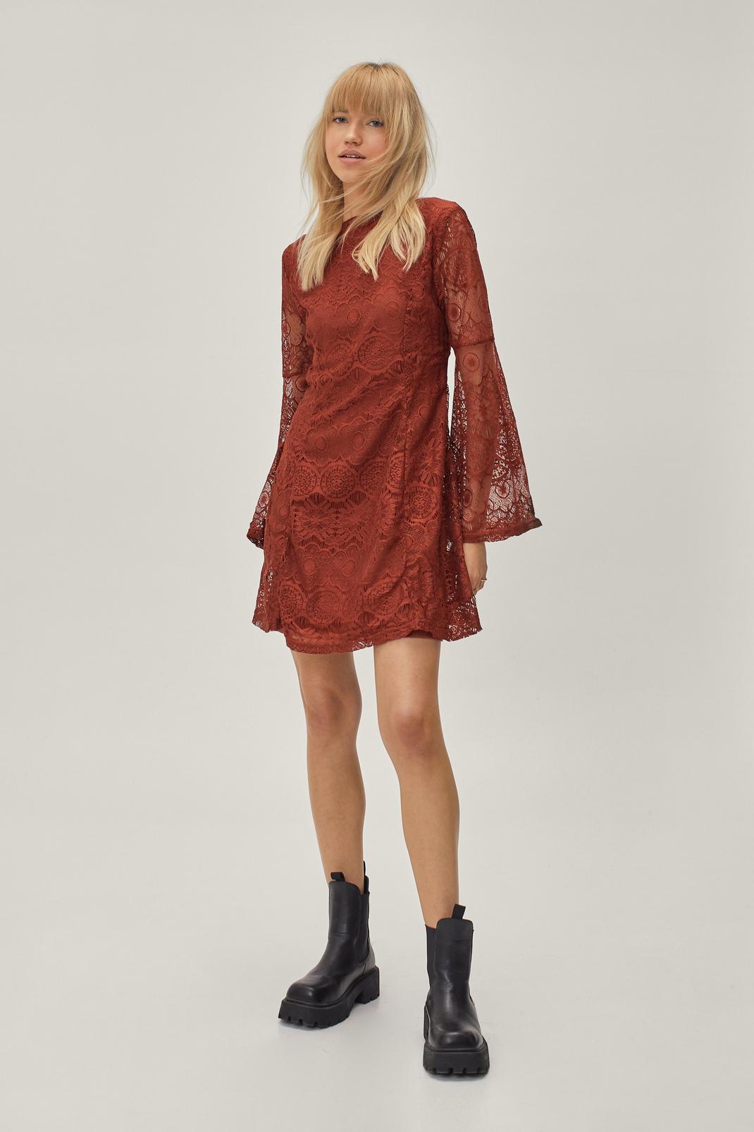 208 Lace Flared Sleeve Mini Dress image number 1
