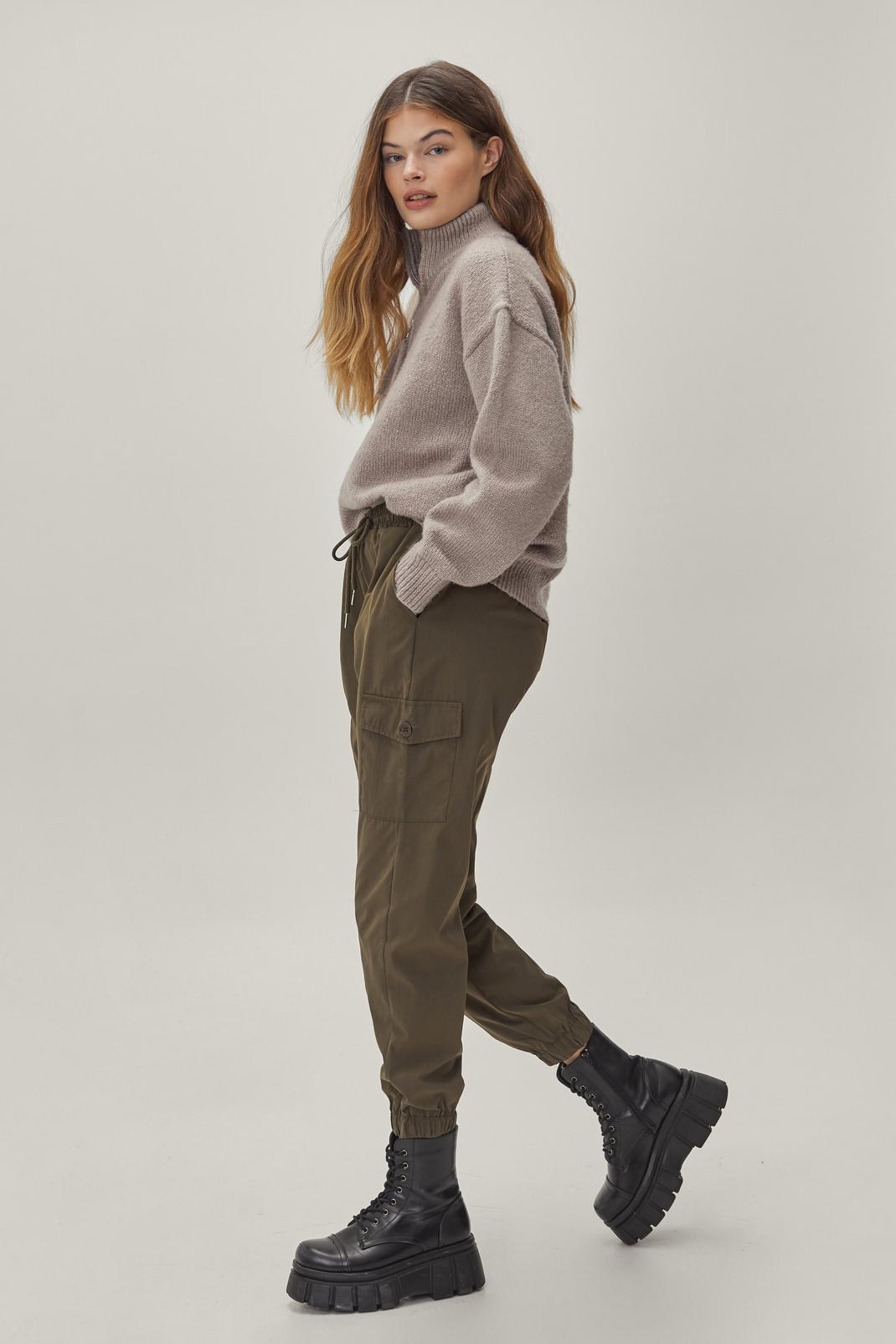 Khaki Cargo Cuffed Jogger Trousers image number 1
