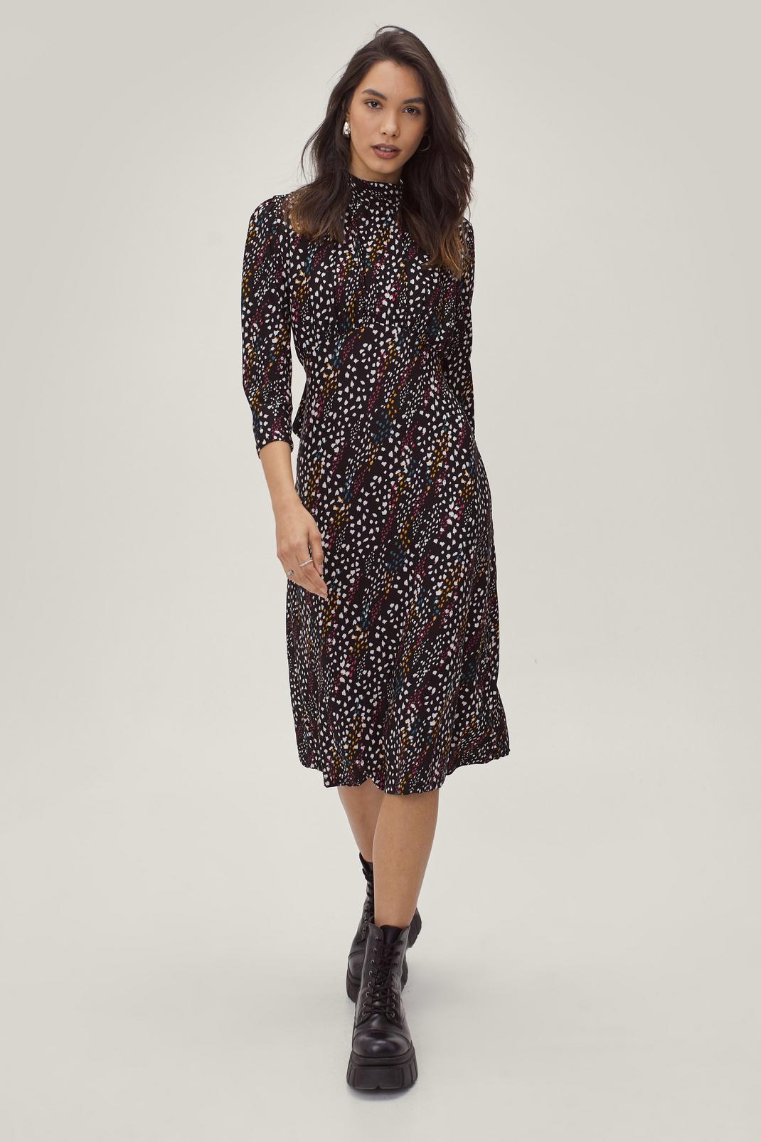 105 Tie Back Abstract Spot Midi Dress image number 1