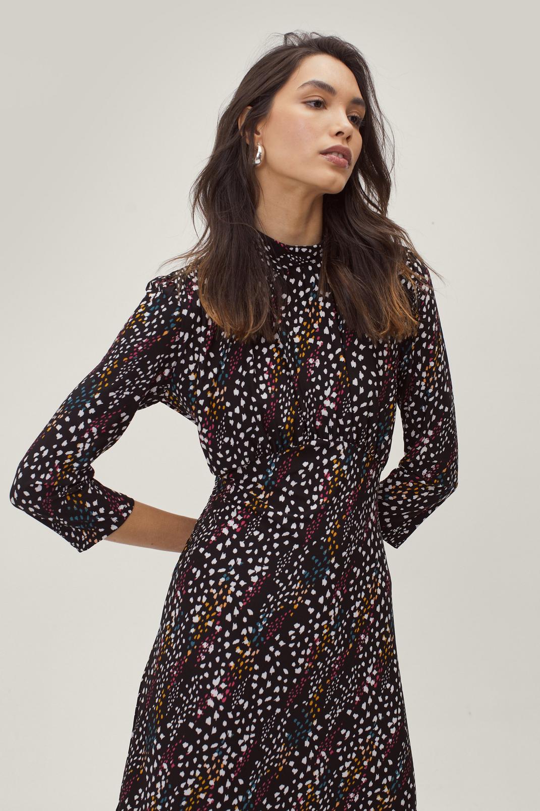 105 Tie Back Abstract Spot Midi Dress image number 2