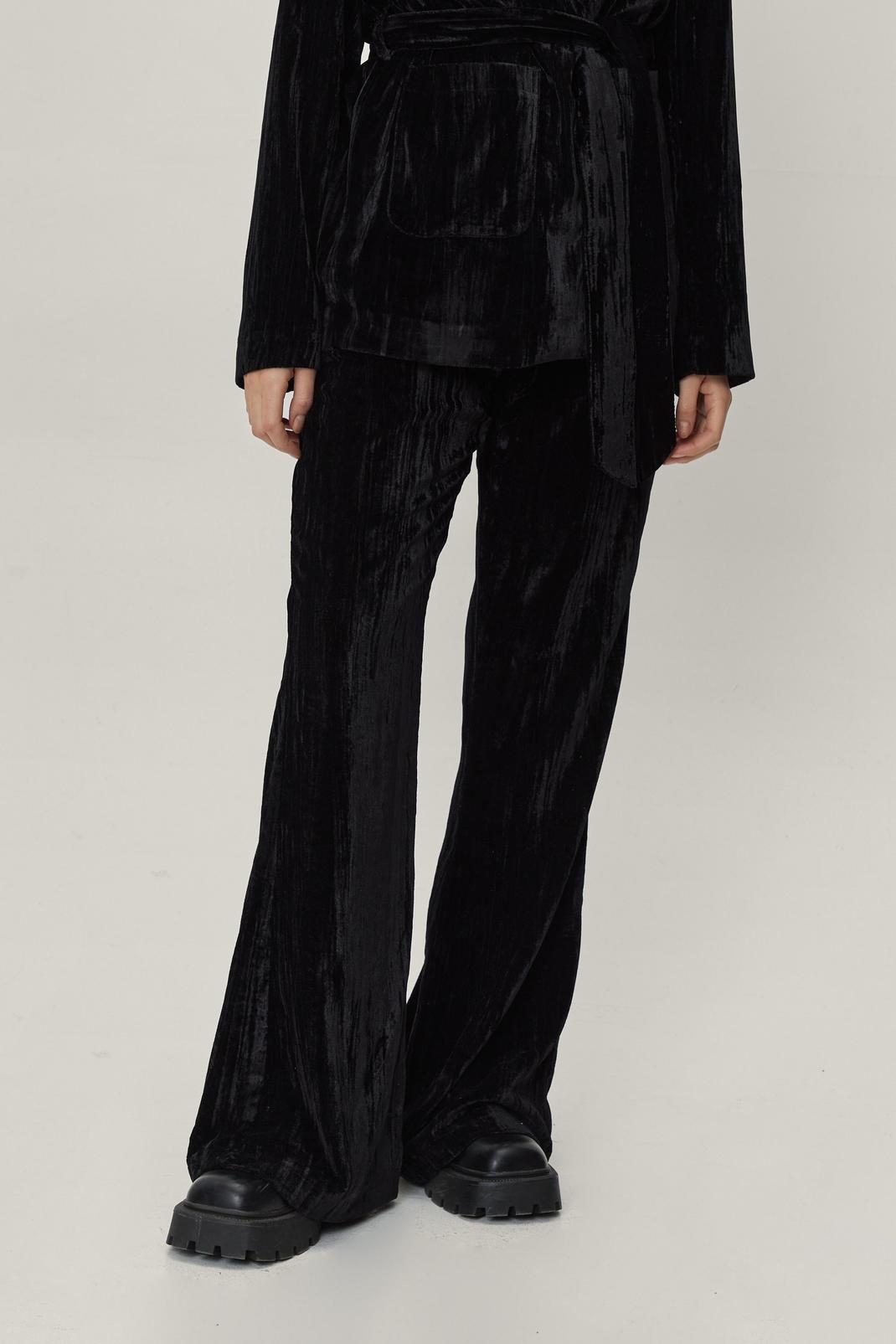 105 Crushed Velvet High Waisted Flared Trousers image number 2
