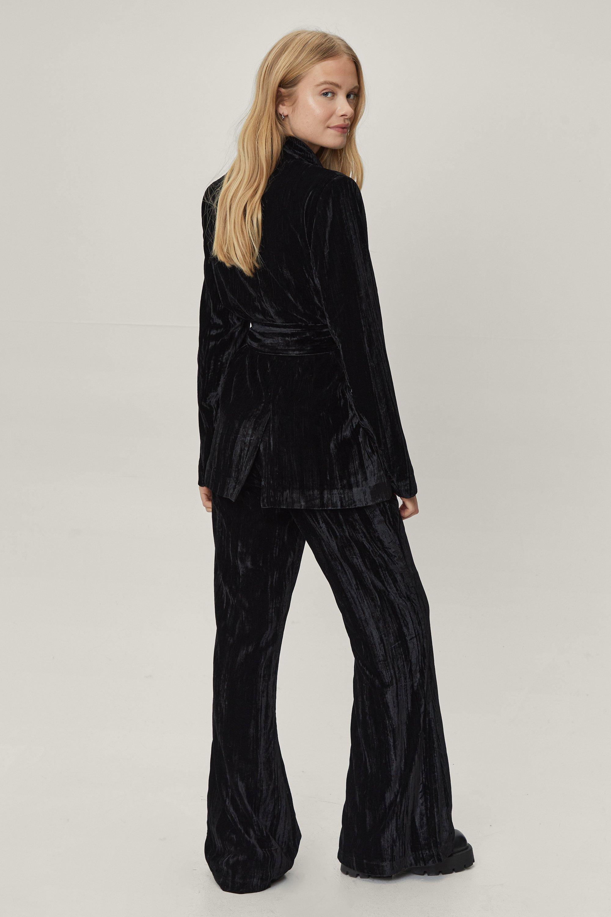 Crushed Velvet High Waisted Flare Pants