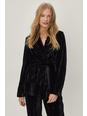 Black Velvet Wrap Waist Suit Blazer