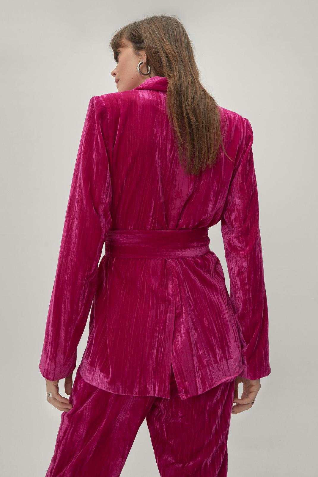 Hot pink Velvet Wrap Waist Suit Blazer image number 1