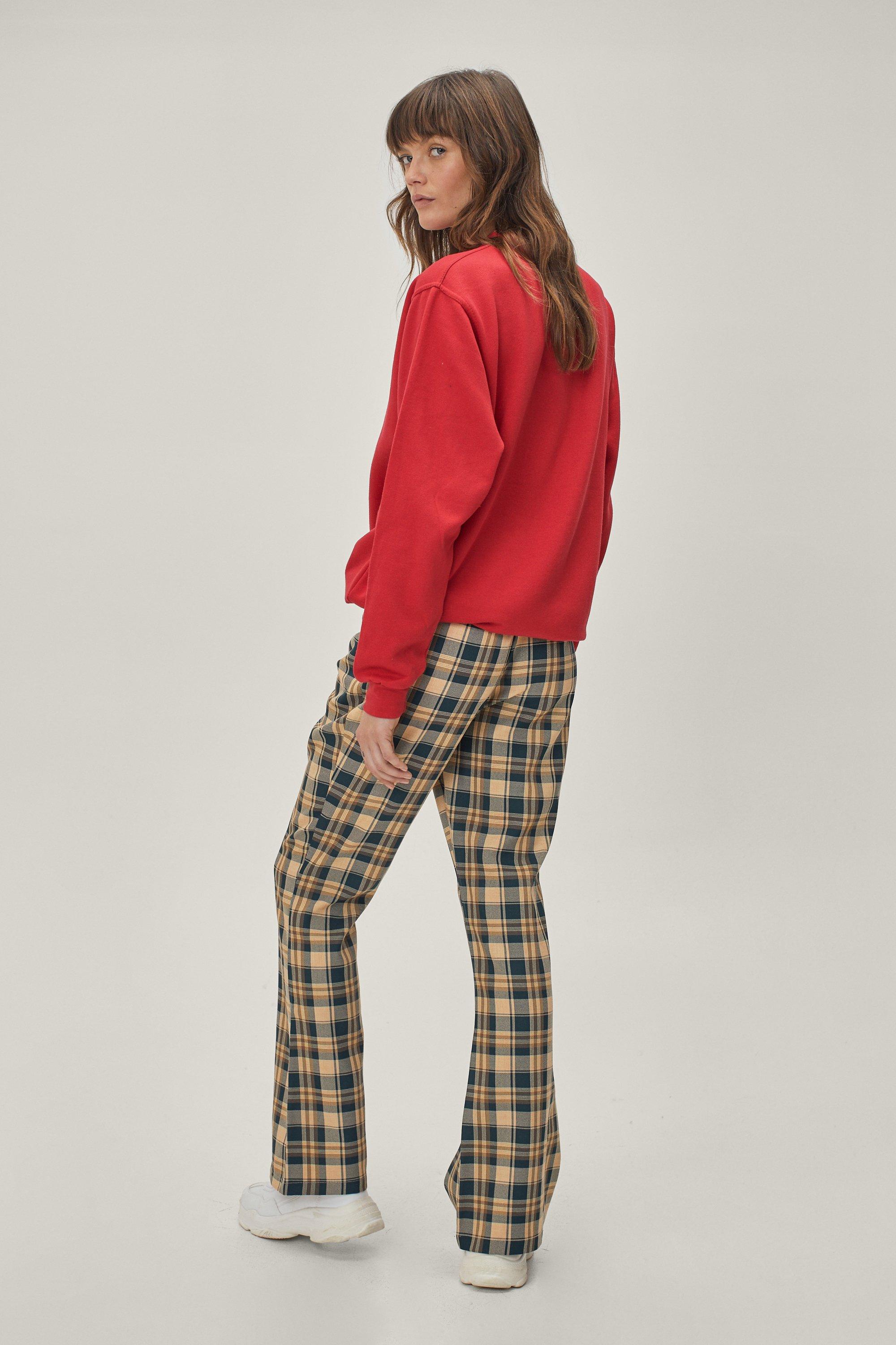 High waisted check trousers clearance