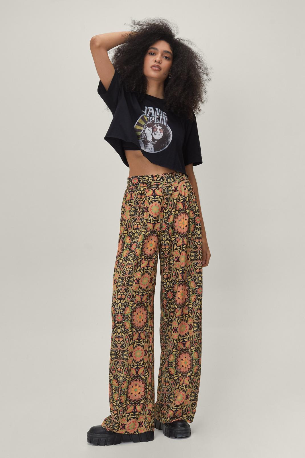 Multi Retro Printed High Waisted Wide Leg Pants image number 1