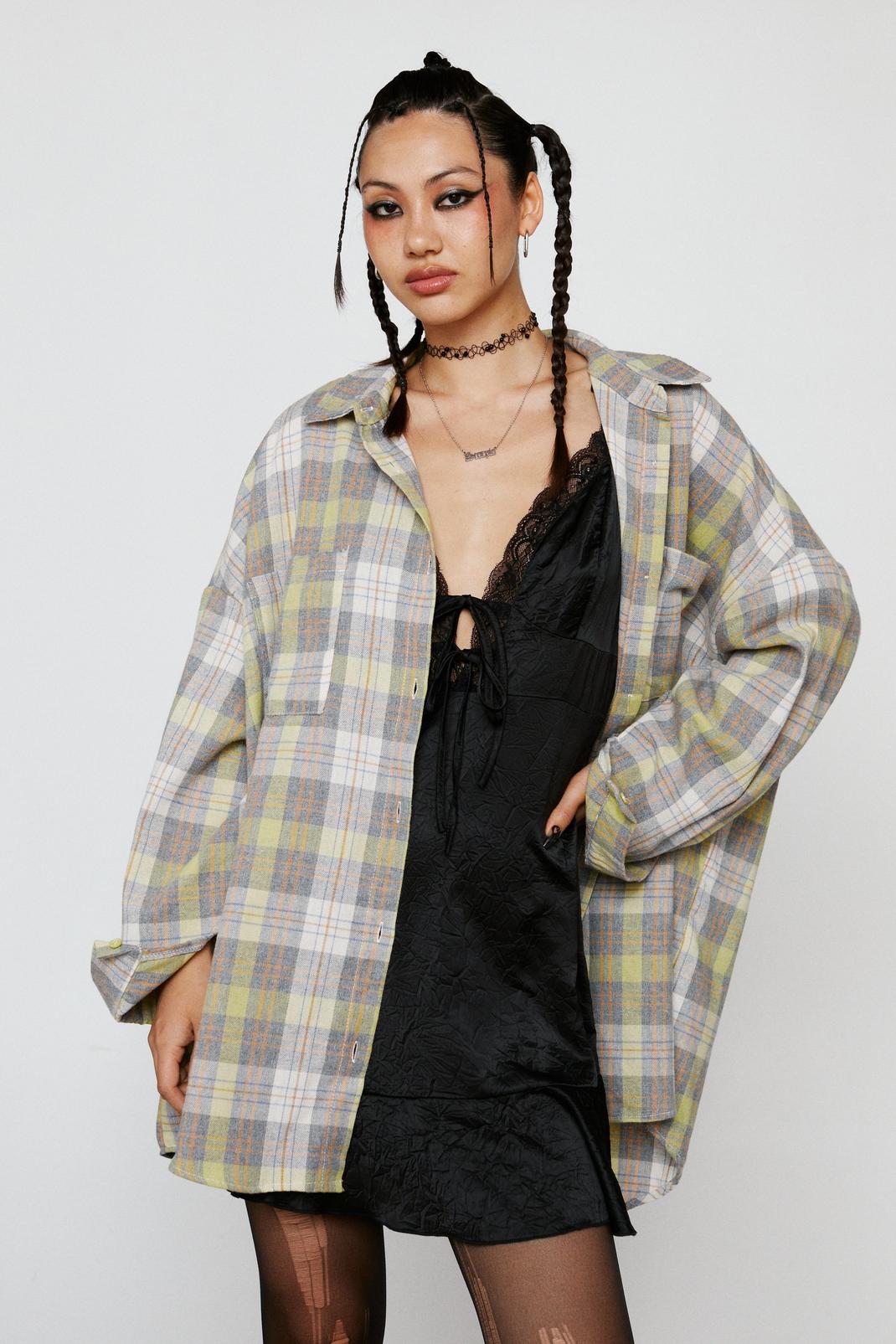Lime Oversized Button Down Check Shirt image number 1