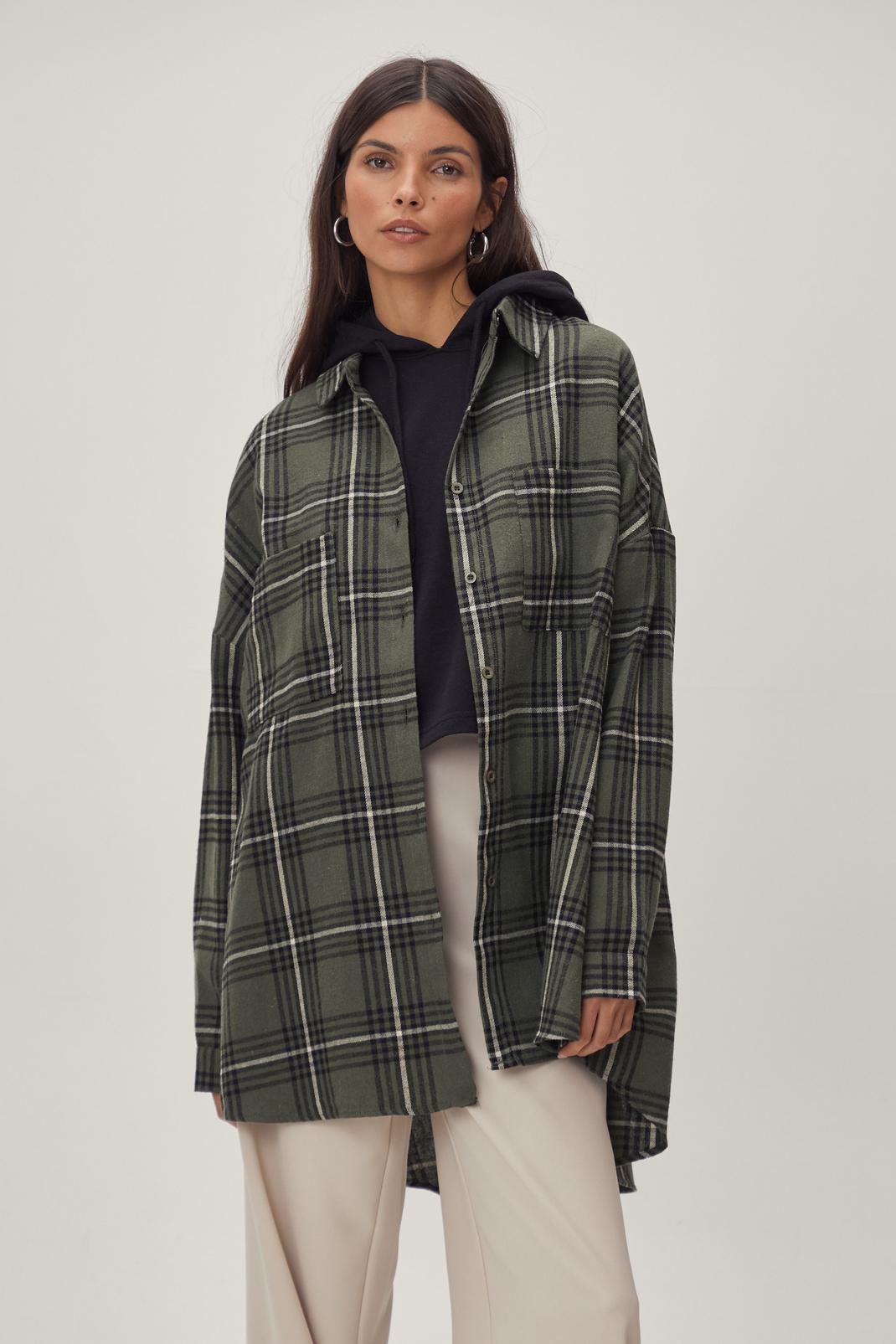 Bottle green Oversized Slouchy Check Print Shirt image number 1
