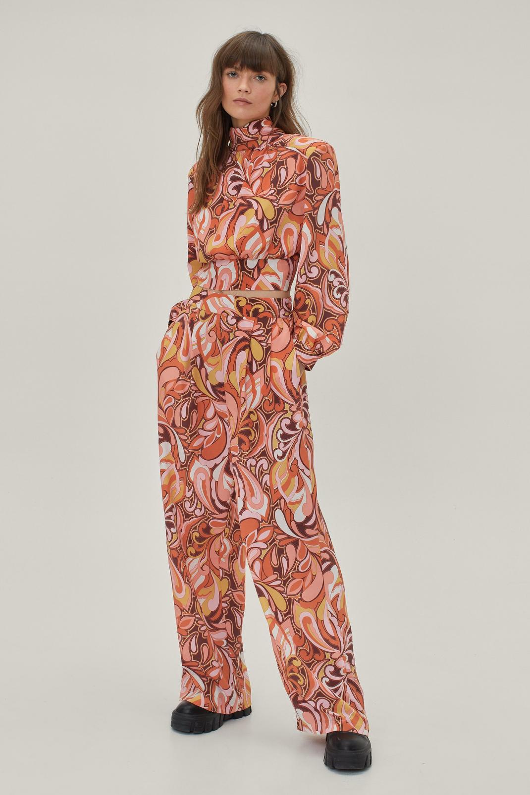 Pantalon de costume large à détails pincés & imprimé abstrait, Multi image number 1