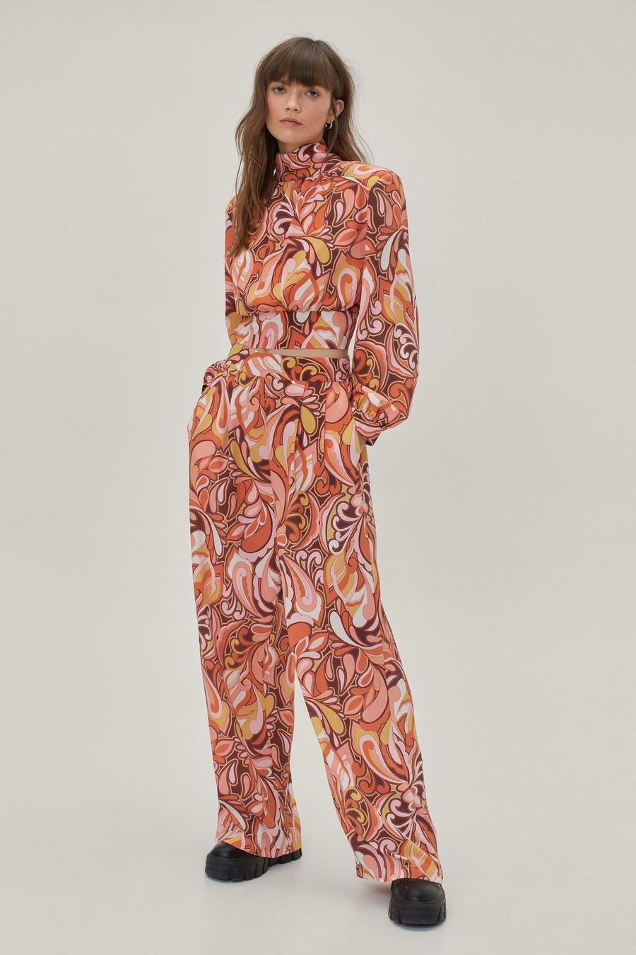 Abstract Print High Waisted Wide Leg Trousers
