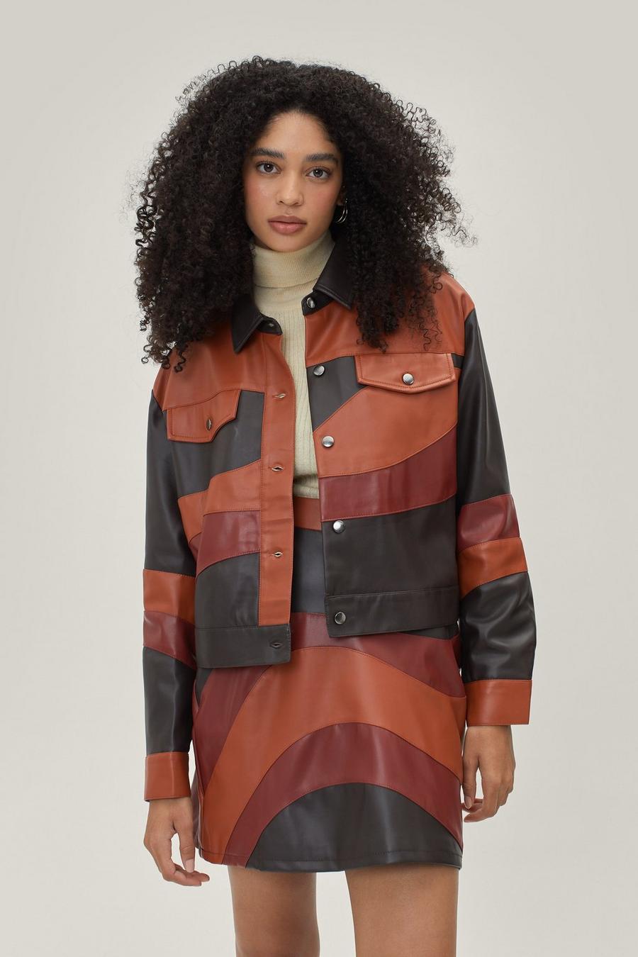 Colourblock Cropped Faux Leather Jacket