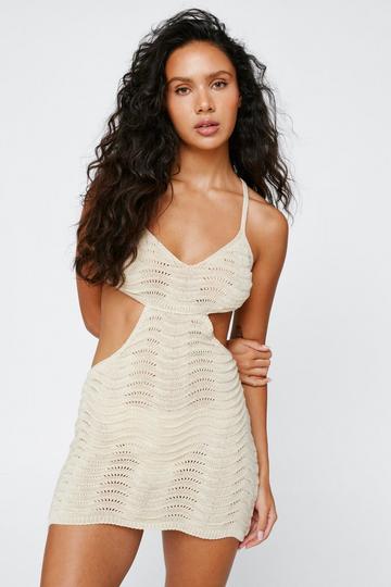 Wave Crochet Cut Out Cover Up Mini Dress stone
