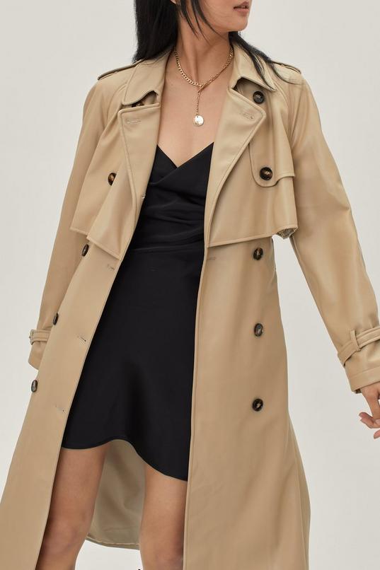 Faux Leather On Down Longline, Nasty Gal Trench Coat Beige