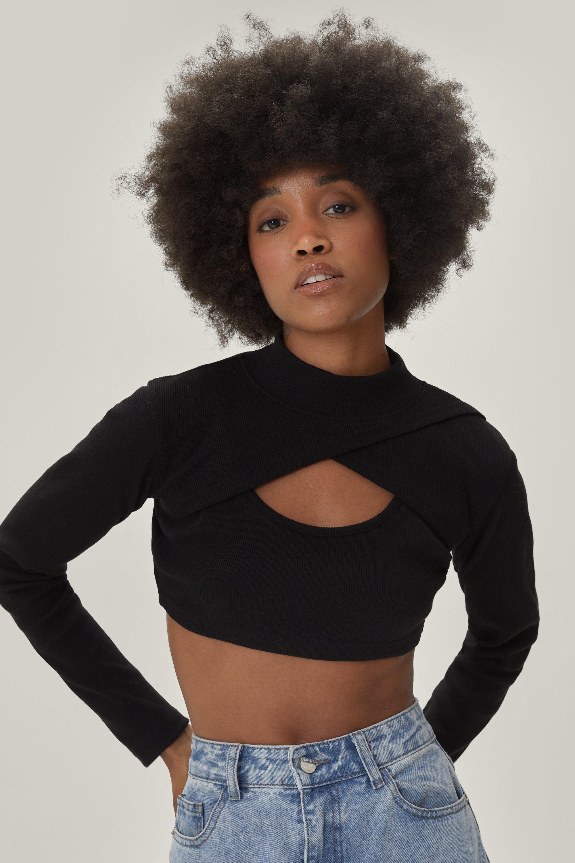 Cut Out Front High Neck Ribbed Crop Top