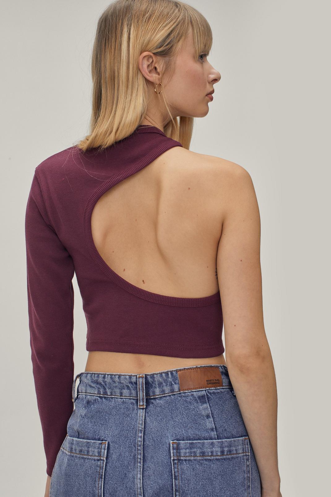 Midnight purple Petite One Shoulder Open Back Top image number 1