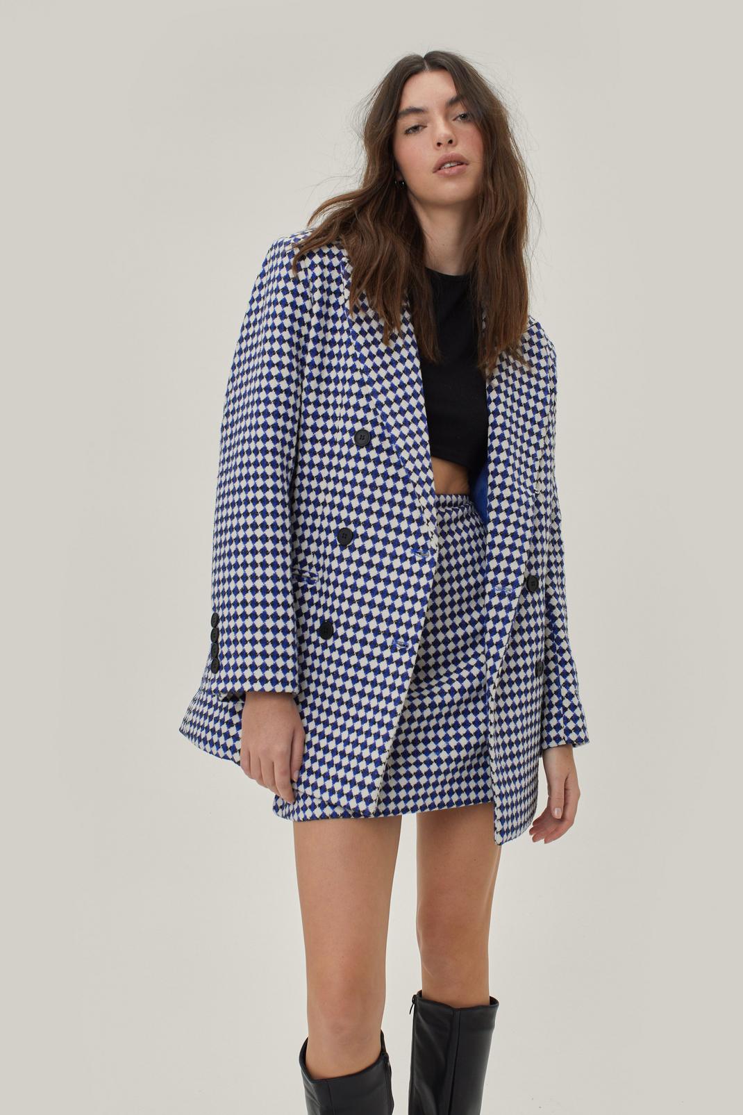 Boucle Checkerboard Double Breasted Blazer | Nasty Gal