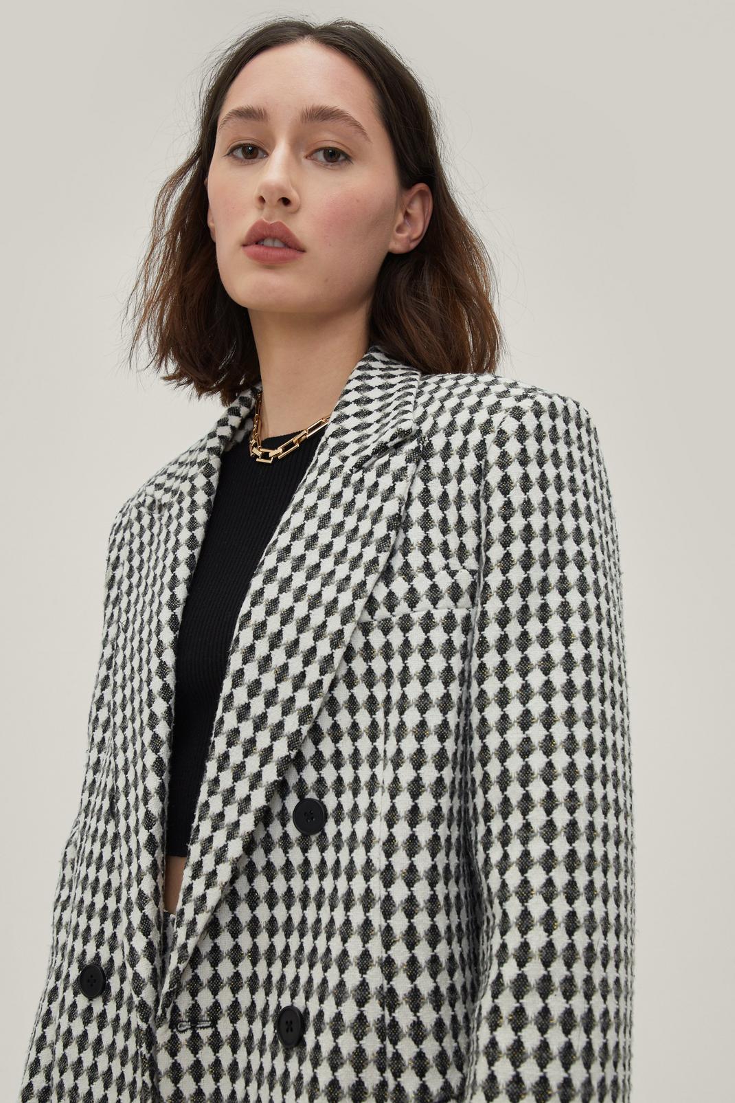 Mono Boucle Checkerboard Double Breasted Blazer image number 1