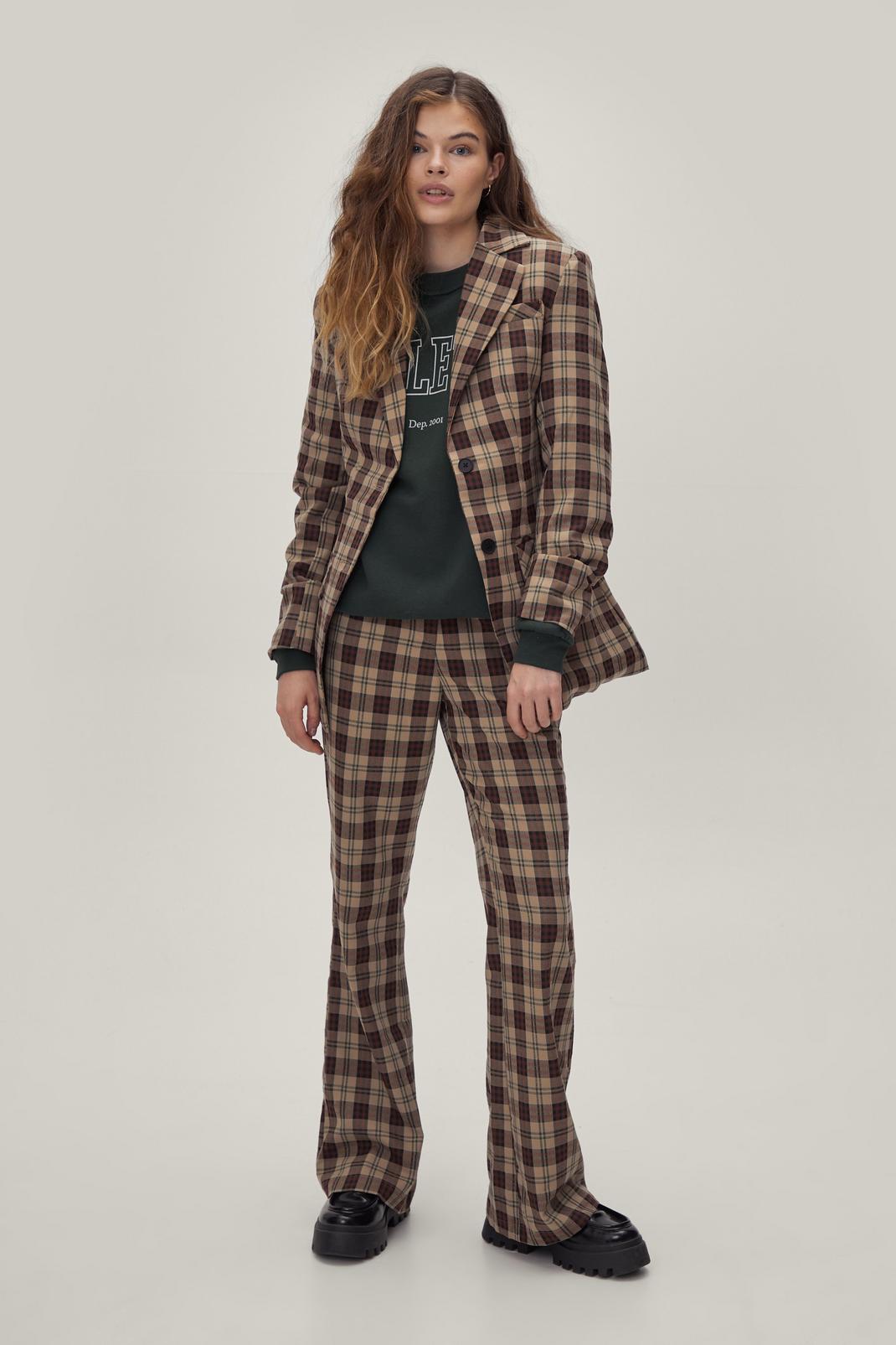 Brown Check Tailored Flared Trouser image number 1