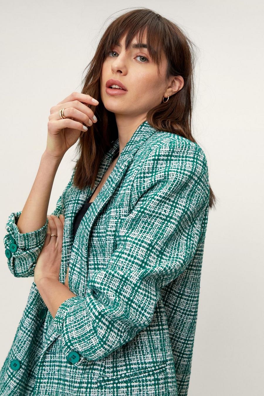 Check Boucle Double Breasted Oversized Blazer