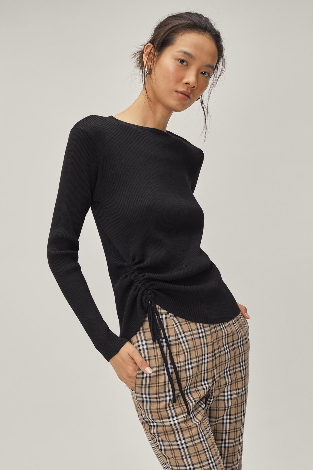 Black Ruched Side Knitted Sweater image number 1