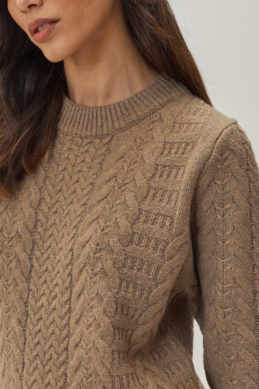 Mushroom Cable Knit Crew Neck Sweater  image number 1