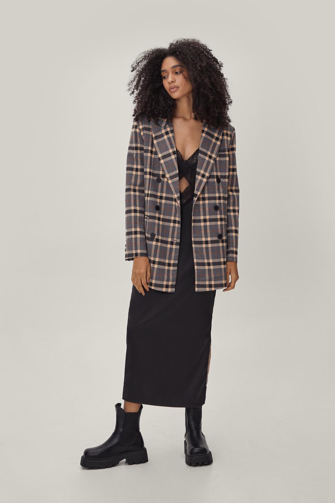 Grey Check Oversized Double Breasted Blazer image number 1