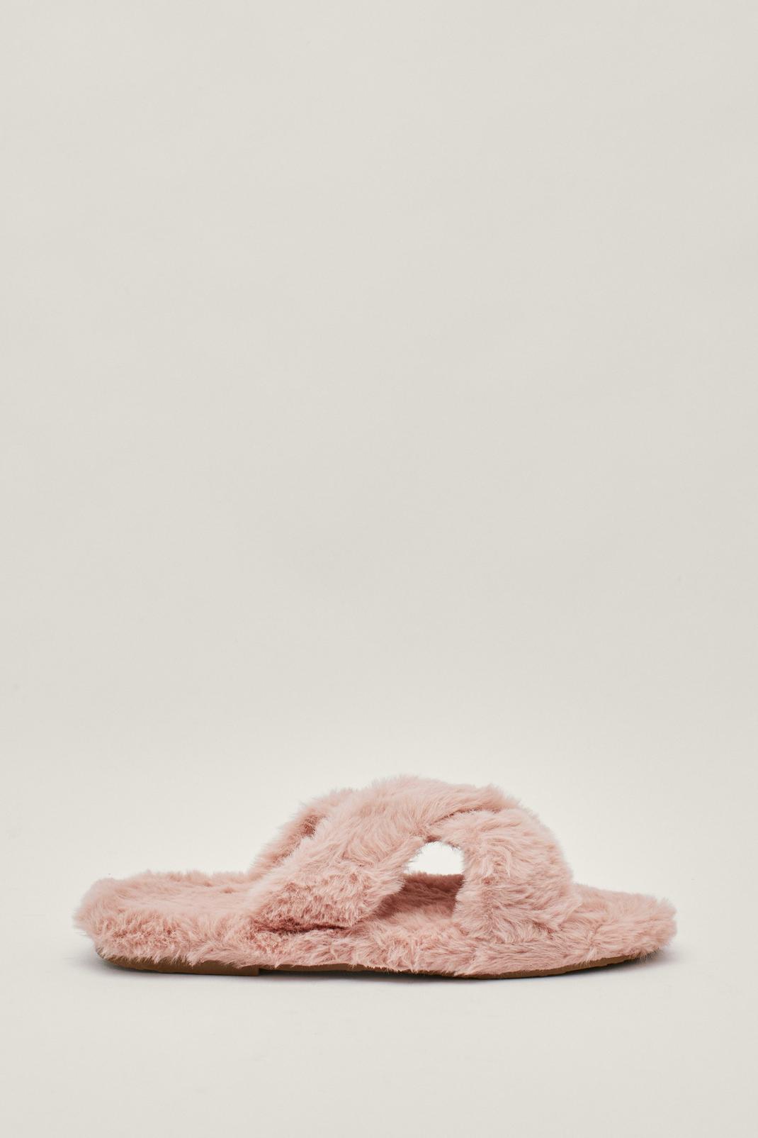 Dusky pink Soft Faux Fur Crossover Slippers image number 1