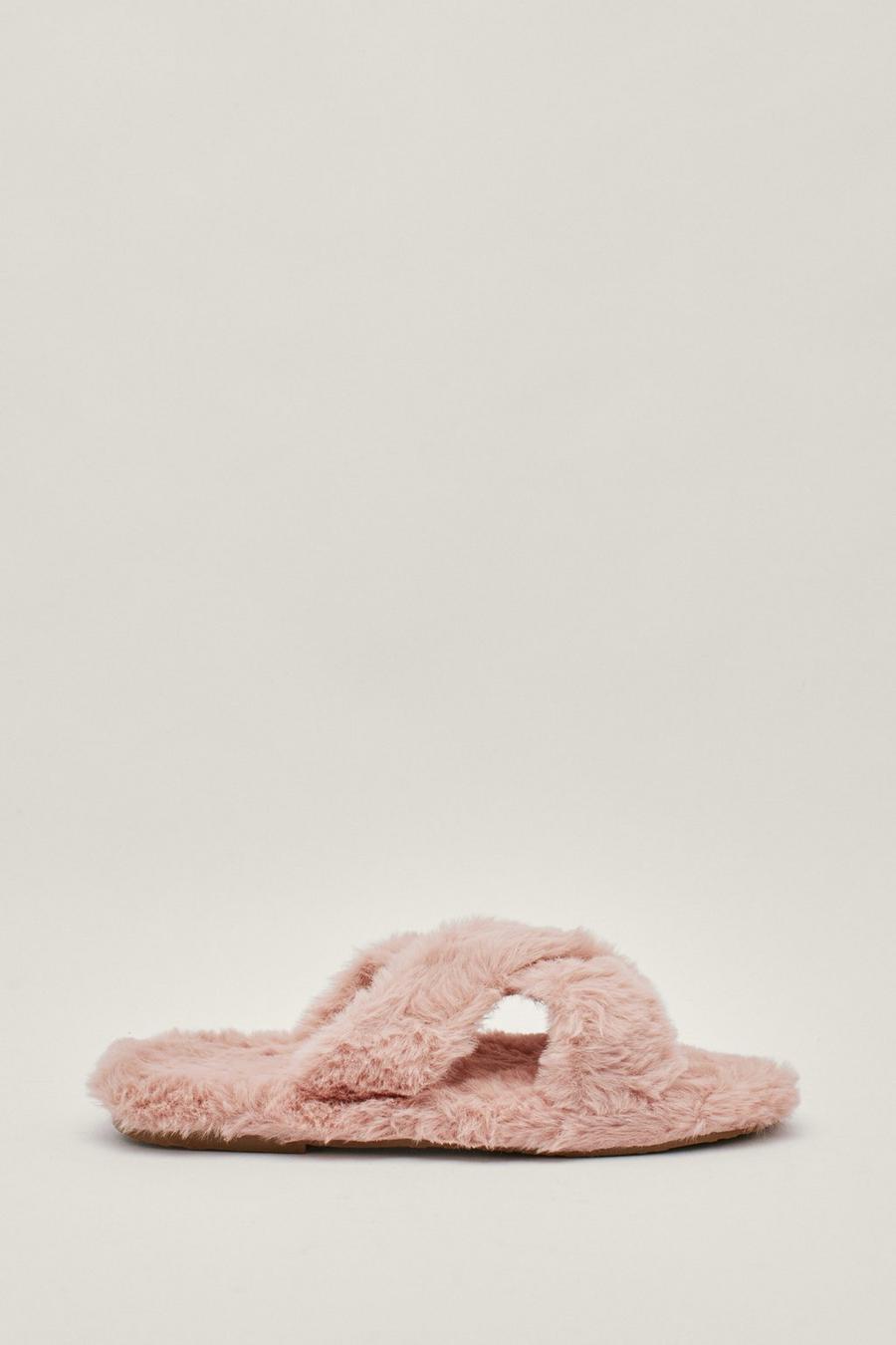 Soft Faux Fur Crossover Slippers