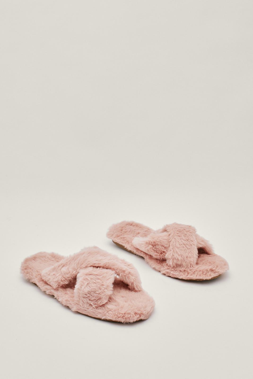355 Soft Faux Fur Crossover Slippers image number 2