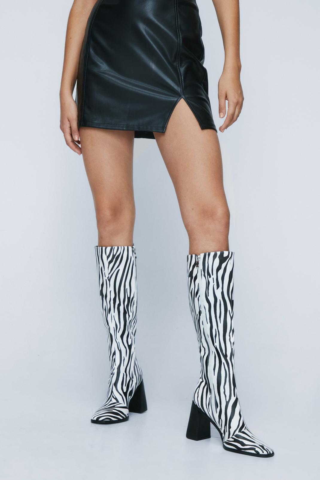 Black Zebra Print Knee High Boots image number 1