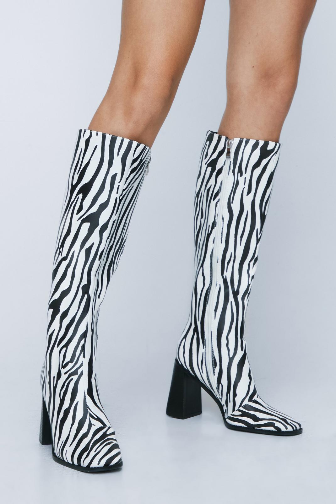 105 Zebra Print Knee High Boots image number 2