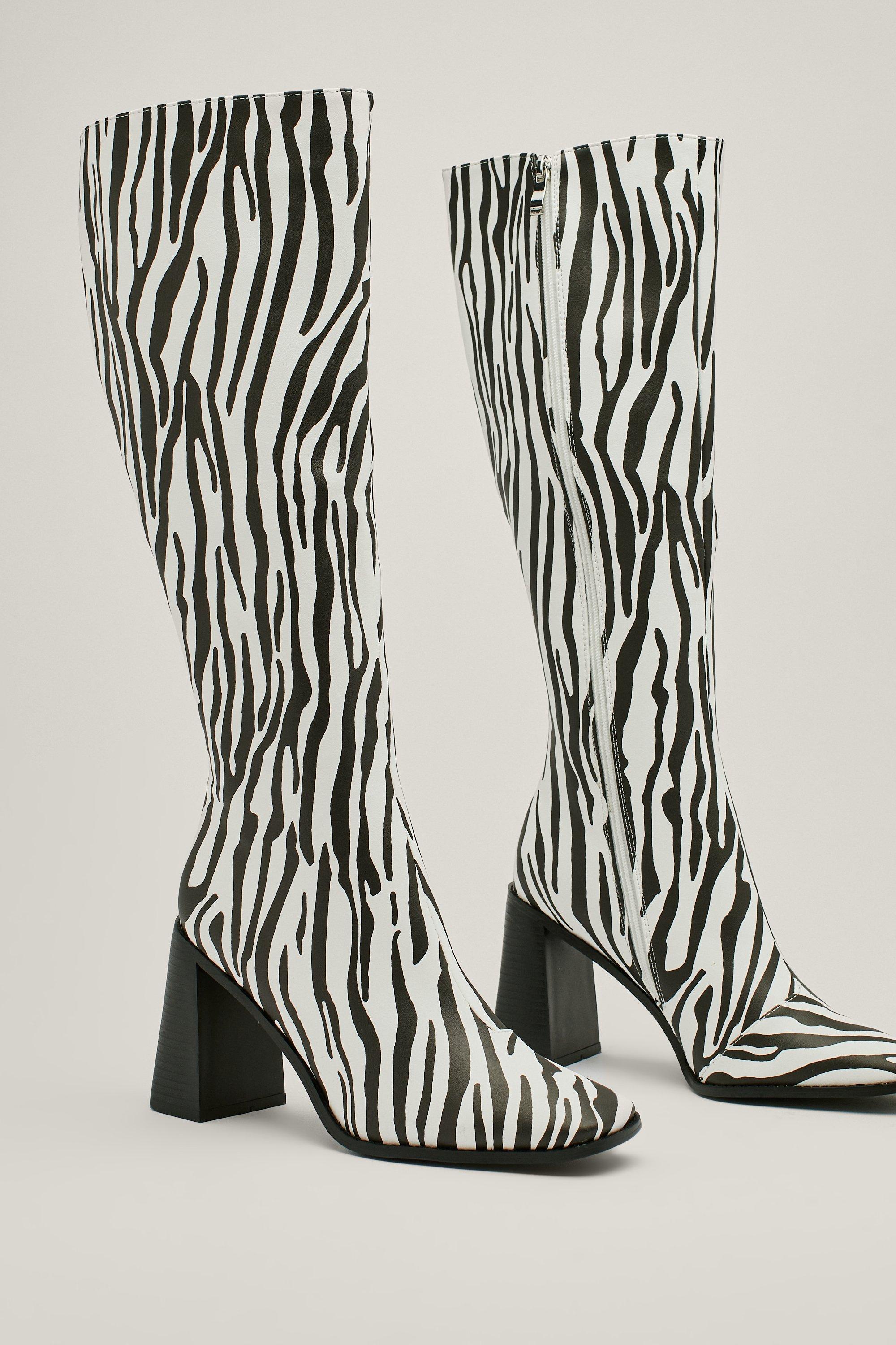 Zebra Print Knee High Boots