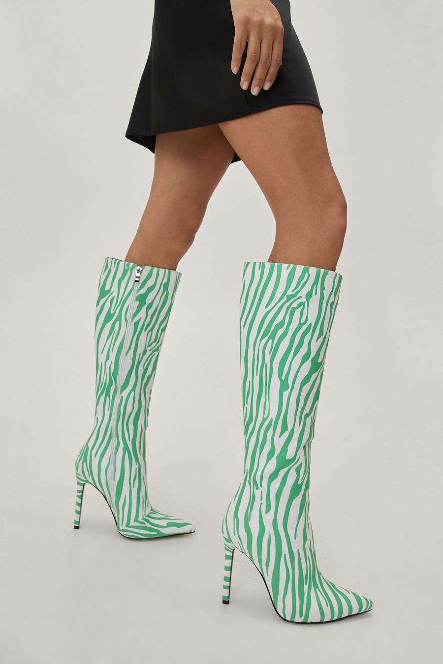 Zebra Print Stiletto Knee High Boots