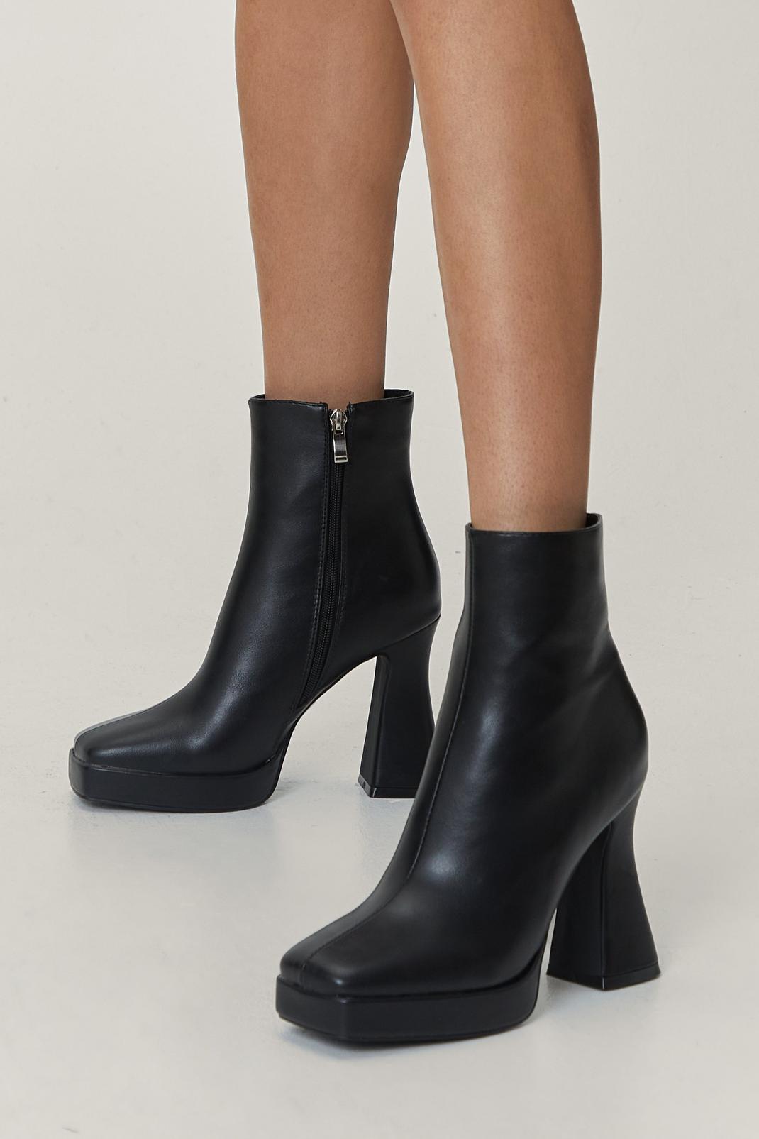 105 Faux Leather Flare Heeled Ankle Boots image number 2