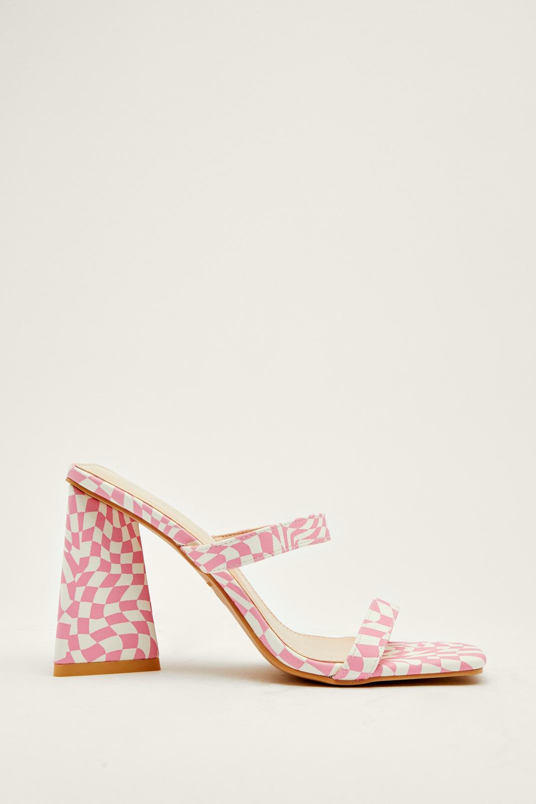 Baby pink Checkerboard Heeled Strap Mules image number 1