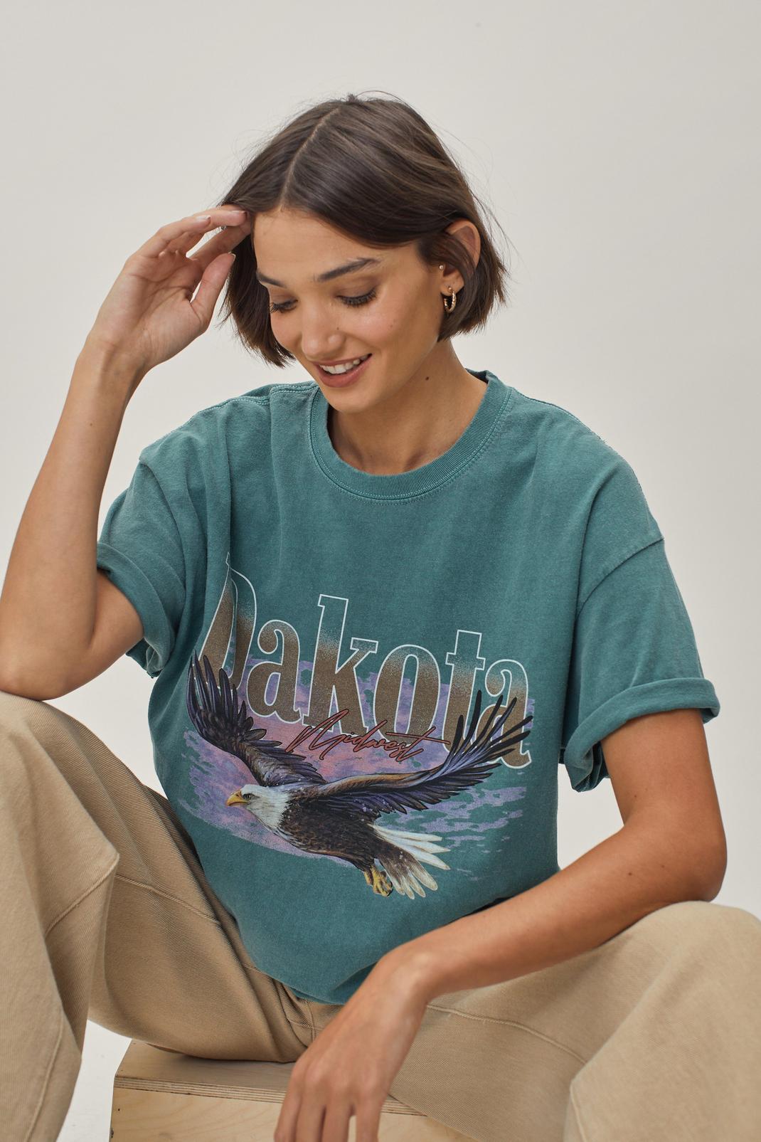 Teal Eagle Graphic Oversized T-Shirt image number 1