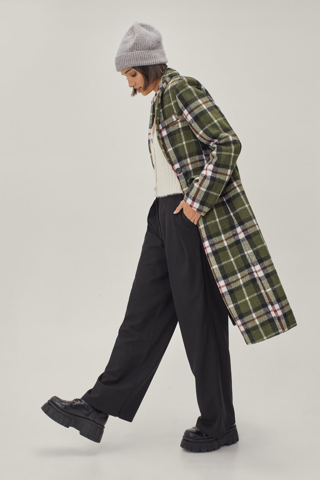Manteau long à double boutonnage et imprimé carreaux, Khaki image number 1