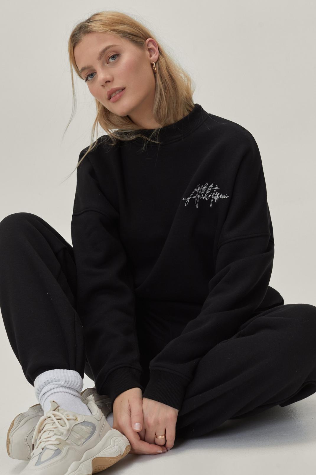 Black Extended Neck Emb Two Piece Oversized Sweatshirt image number 1