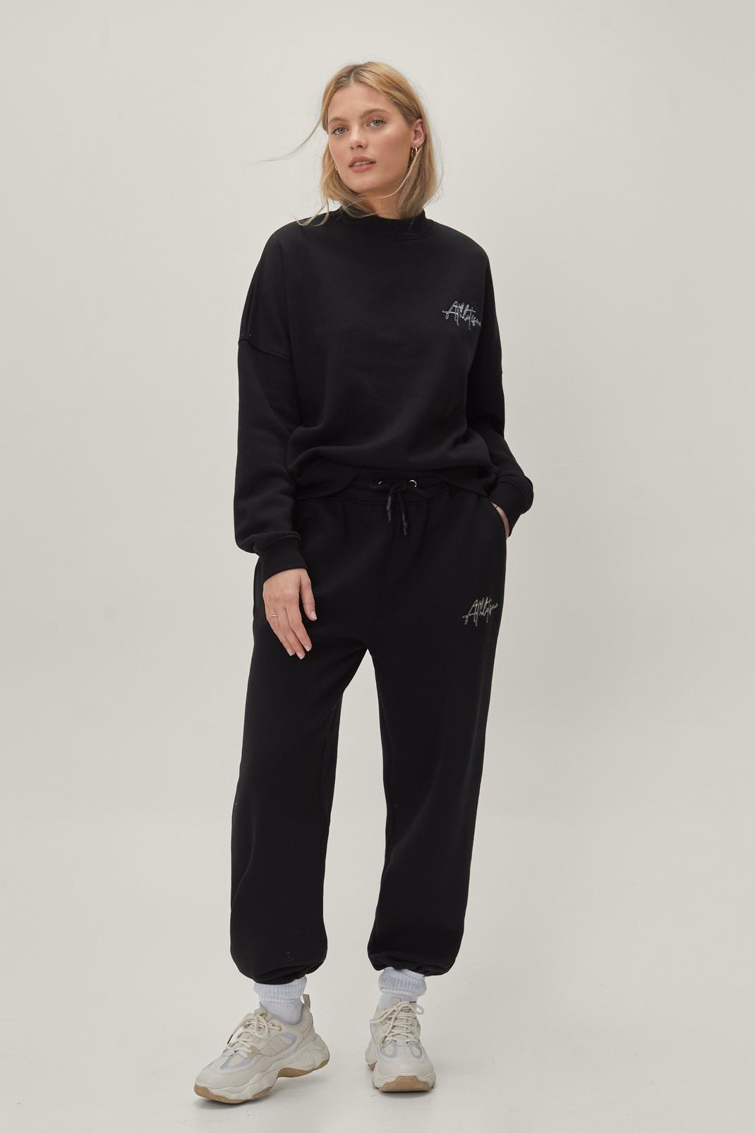 Black Relaxed Fit Embroidered Coord Sweatpants image number 1