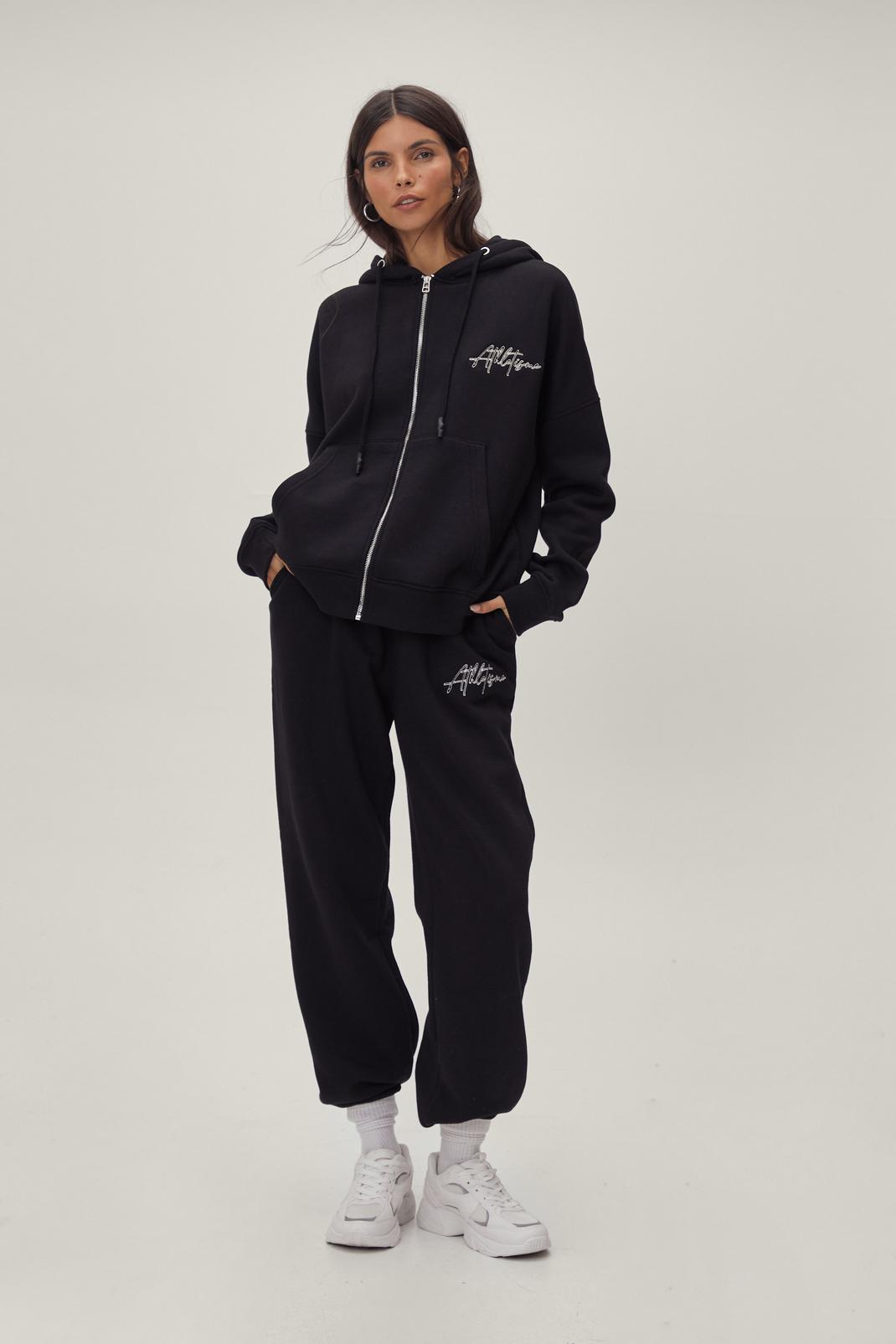 Black Relaxed Embroidered Co-Ord Tracksuit Pants image number 1
