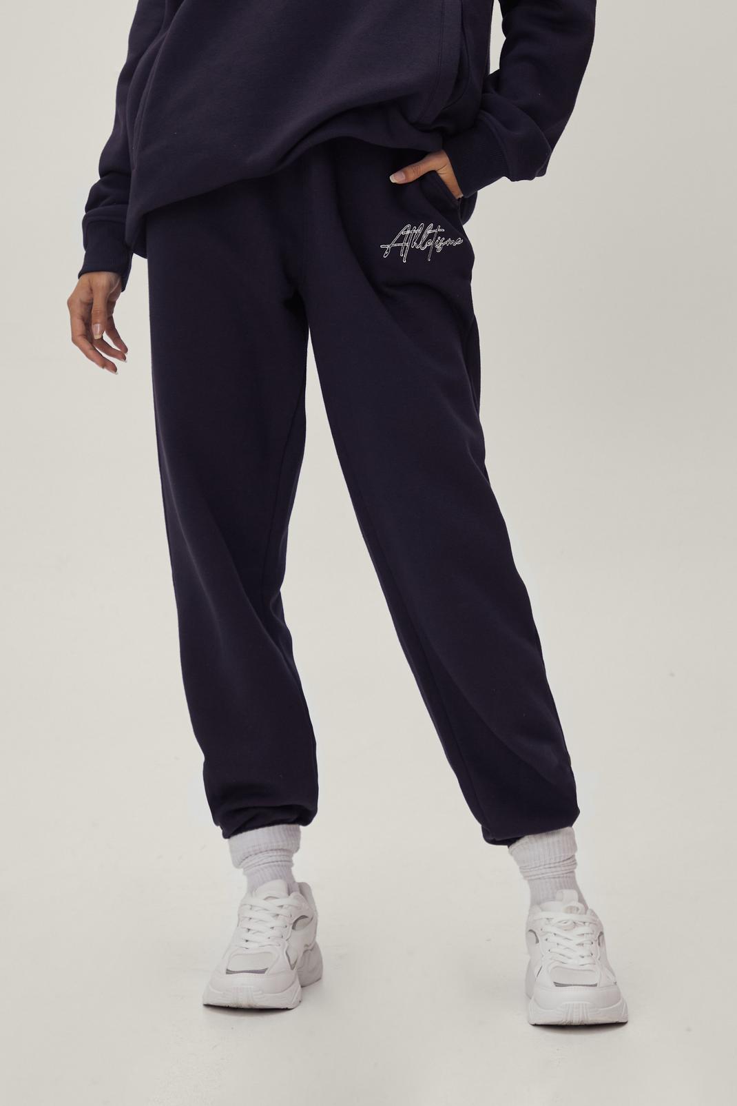 Navy Embroidered Athleisure Relaxed Fit Joggers image number 1