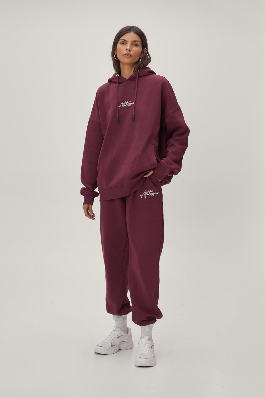 Wine Embroidered Athleisure Relaxed Fit Joggers image number 1