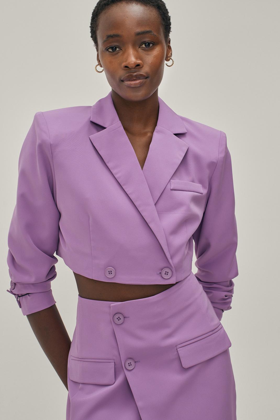 Purple Shoulder Pad Cropped Tailored Blazer image number 1
