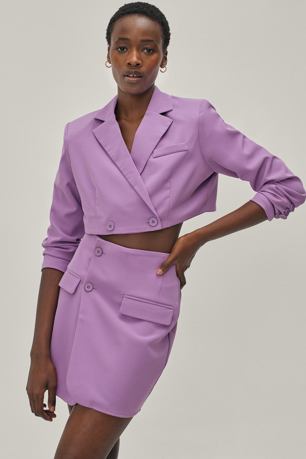 Purple Aysmmetric Tailored Wrap Mini Skirt Co Ord image number 1