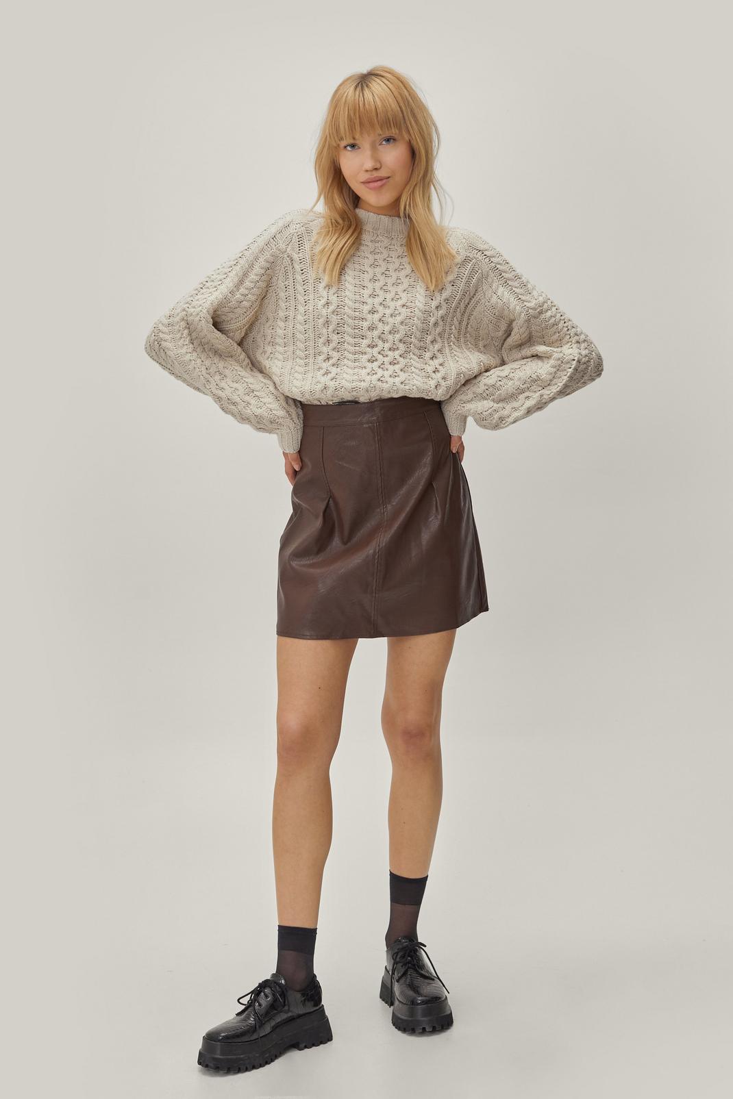 Mini jupe en simili à taille haute, Chocolate image number 1