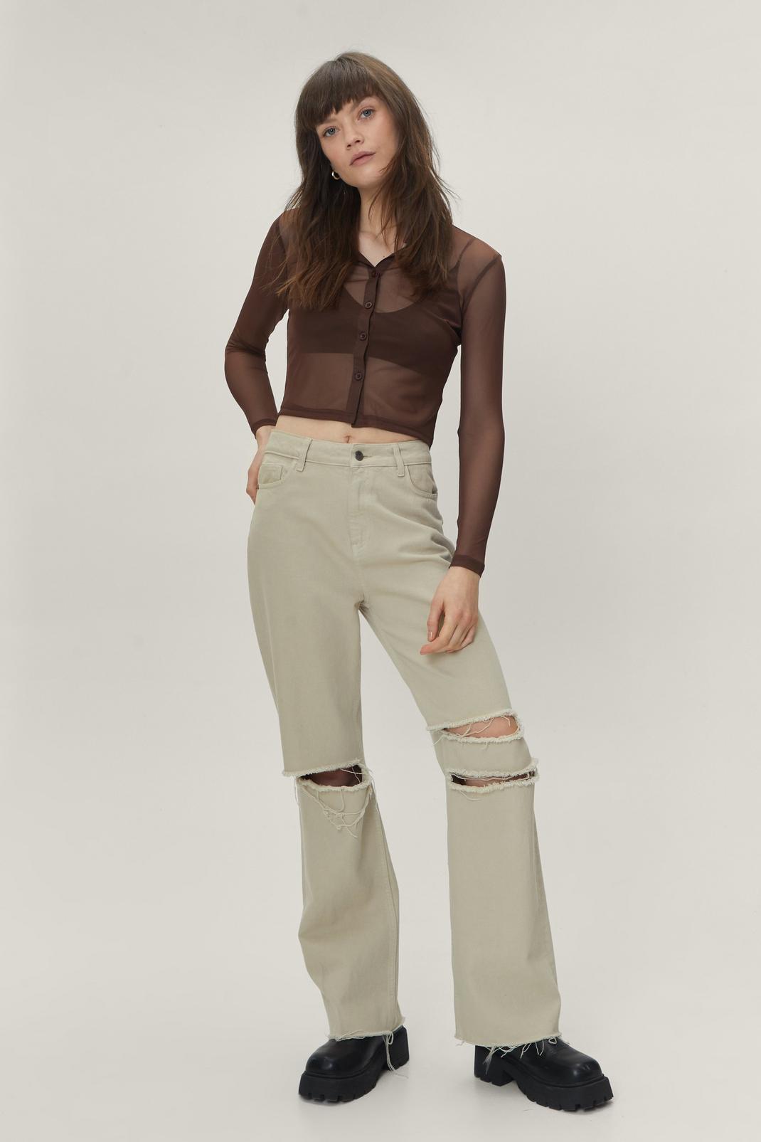 186 Button Down Mesh Long Sleeved Cropped Shirt image number 2