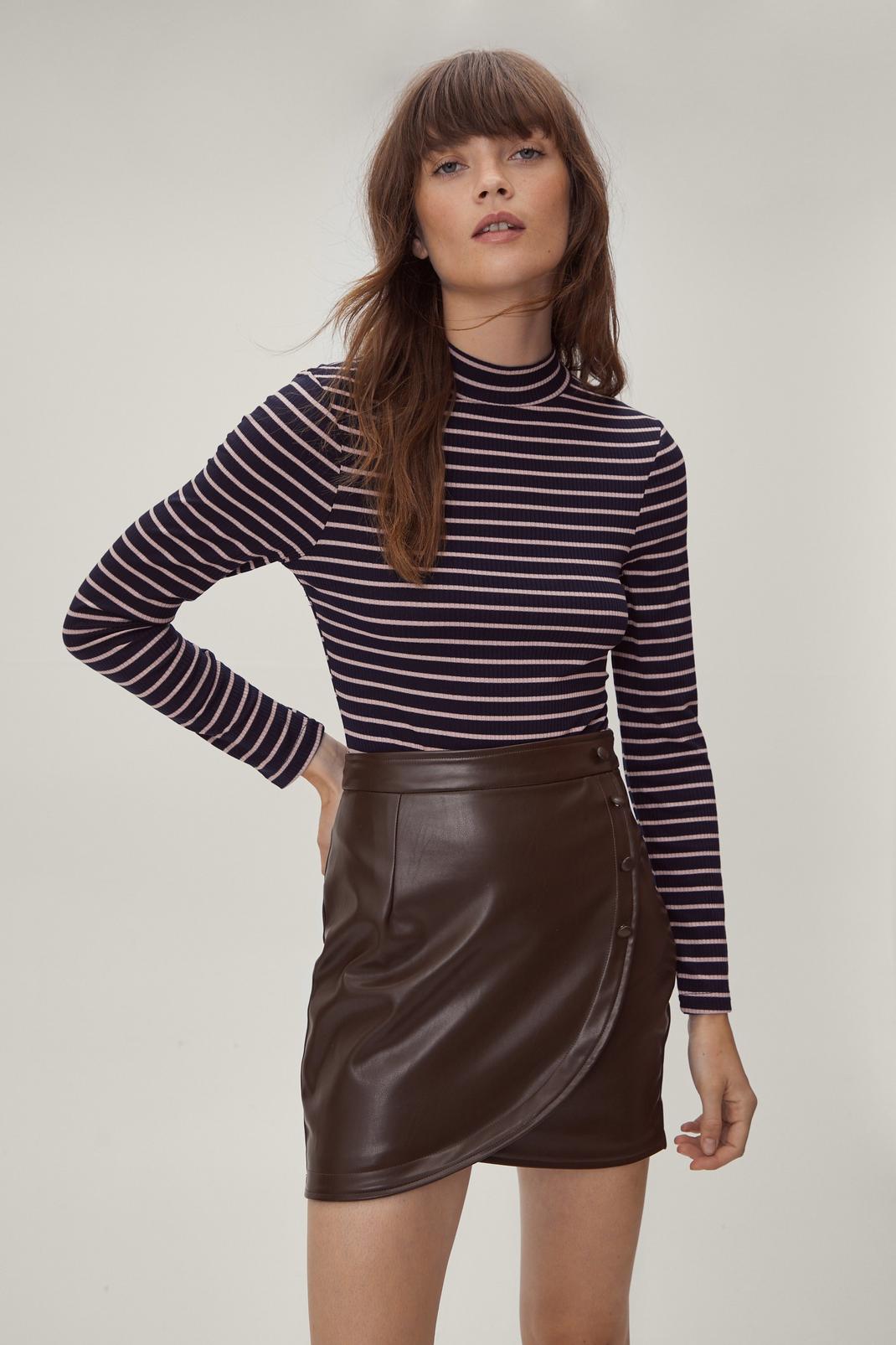 Navy Roll Neck Striped Top image number 1