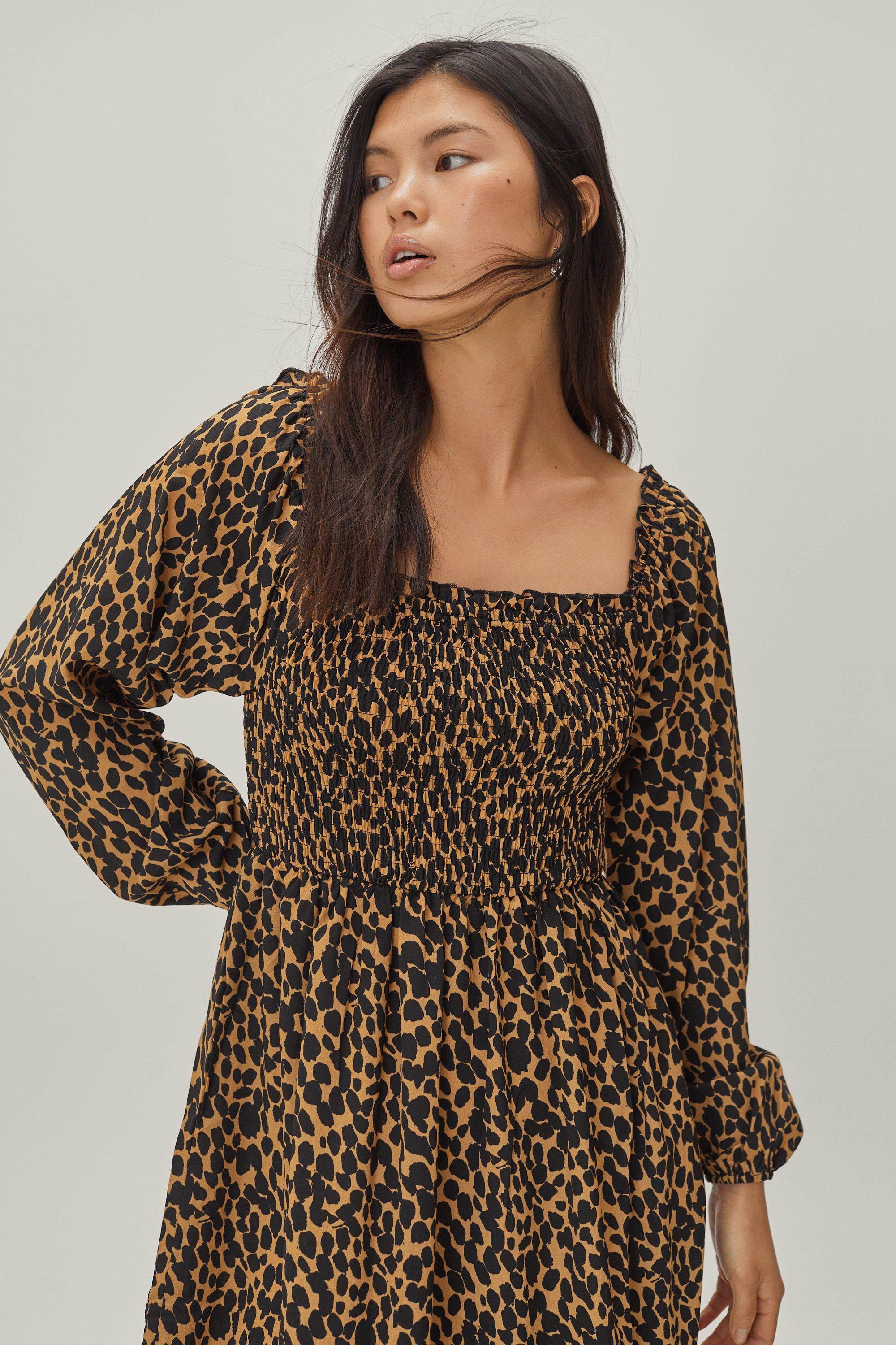 Leopard puff best sale sleeve dress